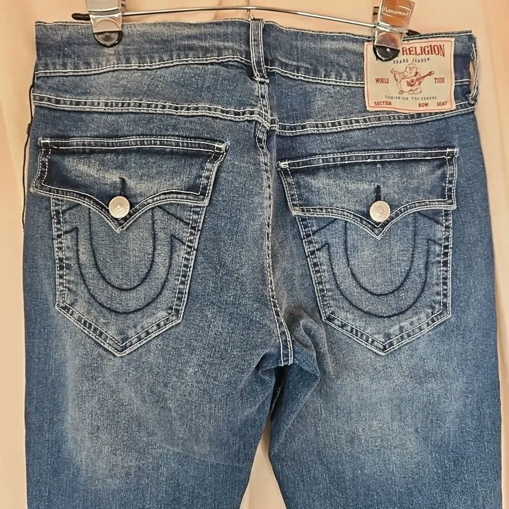 True Religion Ricky Relaxed Straight SN Flap Jeans Men's 30x34 Medium Wash Denim